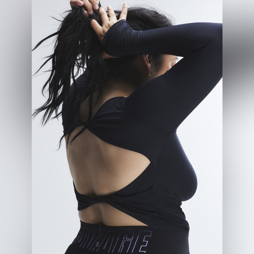 Savage X Fenty Women's Light Layer Long Sleeve‎ Double Twist Top Black Caviar X1
